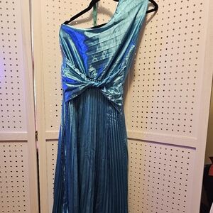 Ladies one shoulder pleated dress.